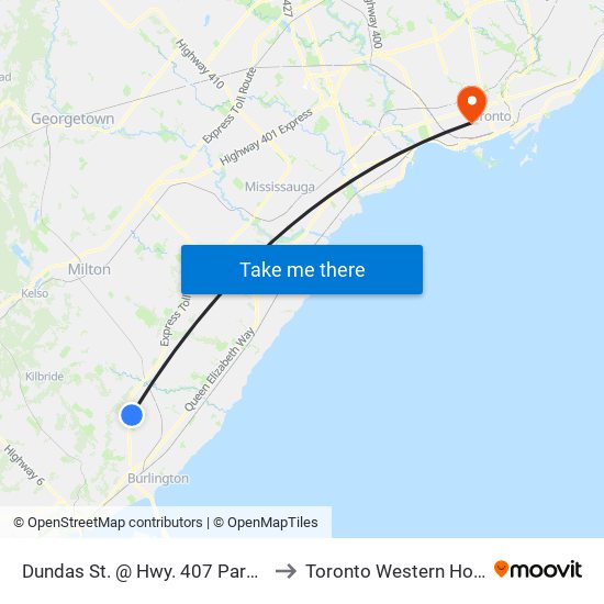 Dundas St. @ Hwy. 407 Park & Ride to Toronto Western Hospital map