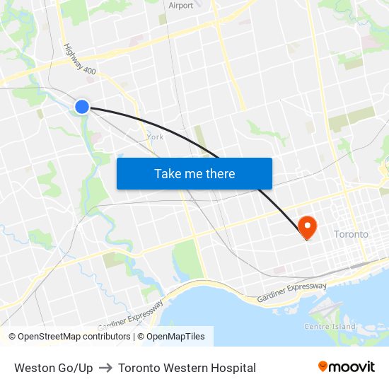 Weston Go/Up to Toronto Western Hospital map