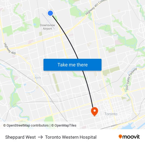 Sheppard West to Toronto Western Hospital map