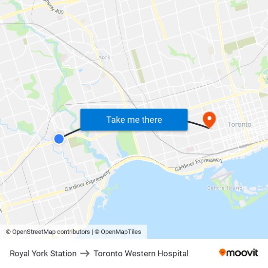 Royal York Station to Toronto Western Hospital map