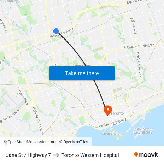 Jane St / Highway 7 to Toronto Western Hospital map