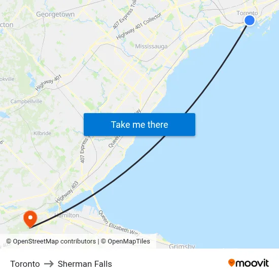 Toronto to Sherman Falls map