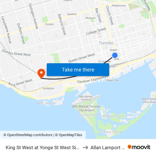 King St West at Yonge St West Side - King Station to Allan Lamport Stadium map