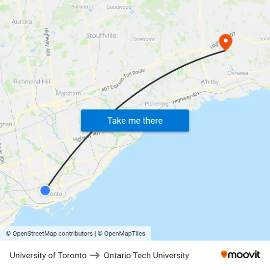University of Toronto to Ontario Tech University map