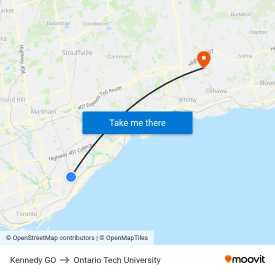 Kennedy GO to Ontario Tech University map