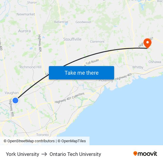 York University to Ontario Tech University map