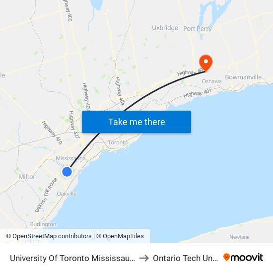 University Of Toronto Mississauga Campus to Ontario Tech University map