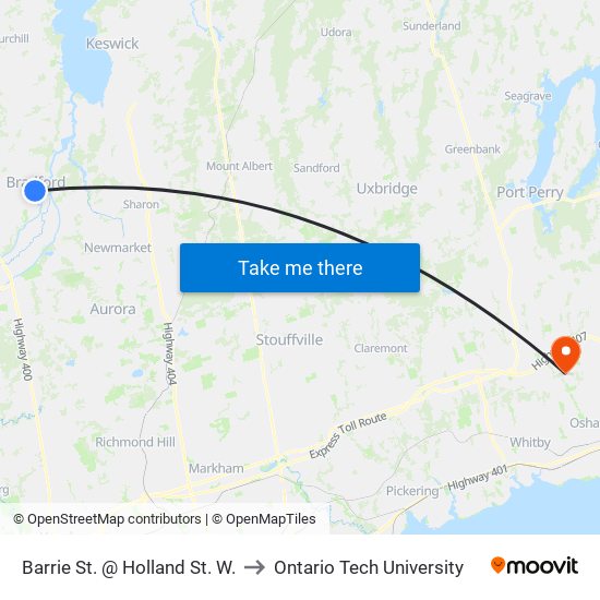 Barrie St. @ Holland St. W. to Ontario Tech University map