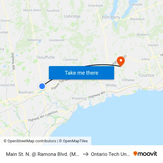 Main St. N. @ Ramona Blvd. (Markham Go) to Ontario Tech University map