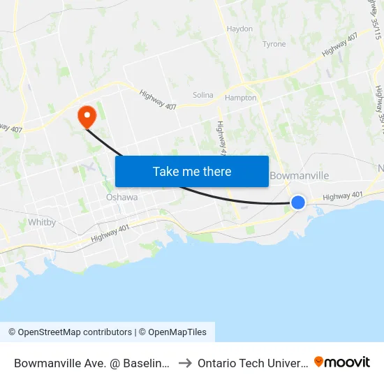 Bowmanville Ave. @ Baseline Rd. to Ontario Tech University map