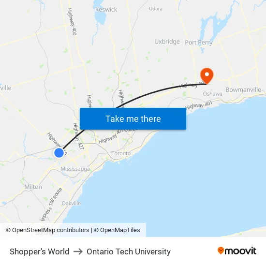 Shopper's World to Ontario Tech University map