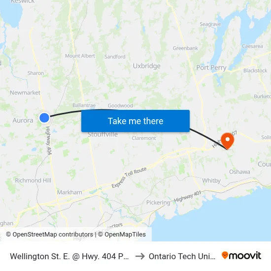 Wellington St. E. @ Hwy. 404 Park & Ride to Ontario Tech University map
