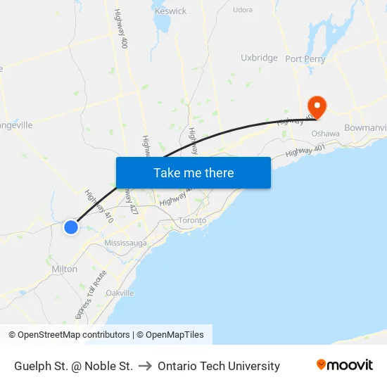Guelph St. @ Noble St. to Ontario Tech University map
