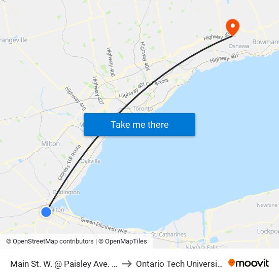 Main St. W. @ Paisley Ave. S. to Ontario Tech University map