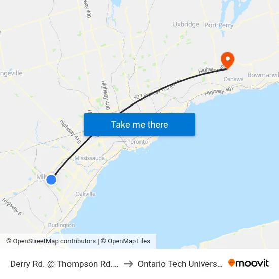 Derry Rd. @ Thompson Rd. S. to Ontario Tech University map