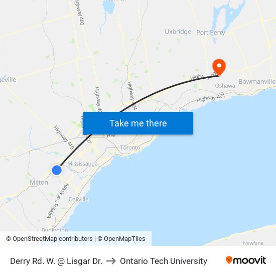 Derry Rd. W. @ Lisgar Dr. to Ontario Tech University map