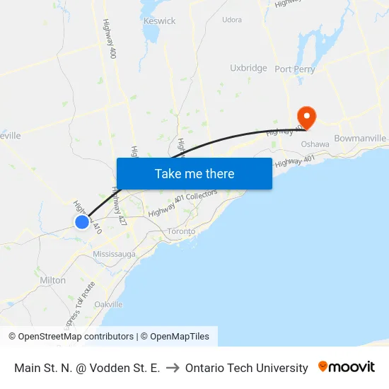 Main St. N. @ Vodden St. E. to Ontario Tech University map