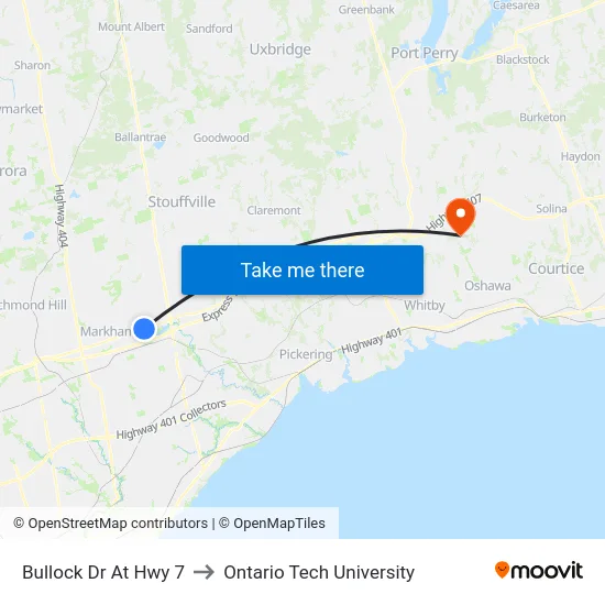 Bullock Dr At Hwy 7 to Ontario Tech University map