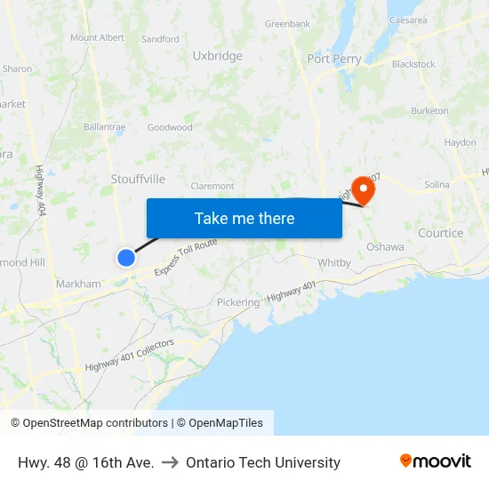 Hwy. 48 @ 16th Ave. to Ontario Tech University map