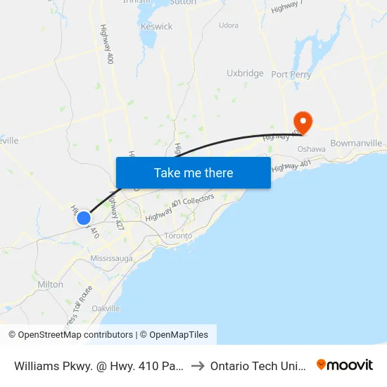 Williams Pkwy. @ Hwy. 410 Park & Ride to Ontario Tech University map