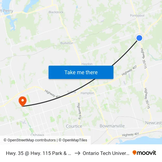 Hwy. 35 @ Hwy. 115 Park & Ride to Ontario Tech University map