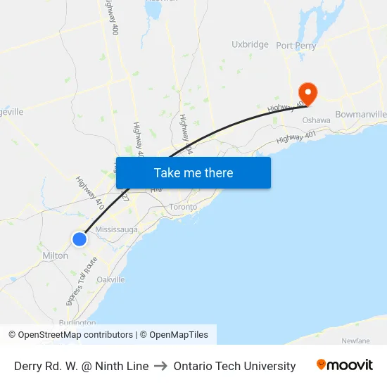 Derry Rd. W. @ Ninth Line to Ontario Tech University map