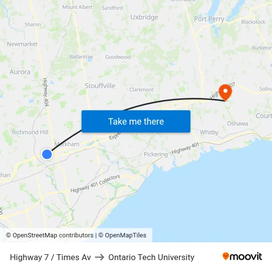 Highway 7 / Times Av to Ontario Tech University map