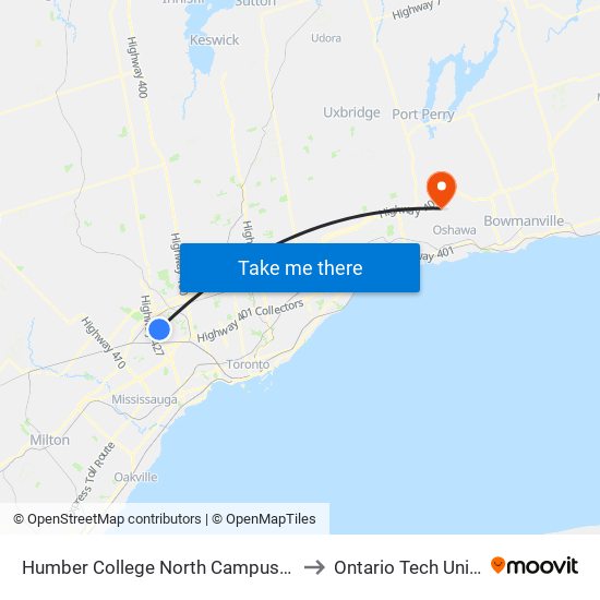 Humber College North Campus Platform 1 to Ontario Tech University map