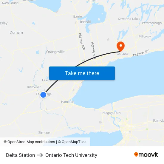 Delta Station to Ontario Tech University map