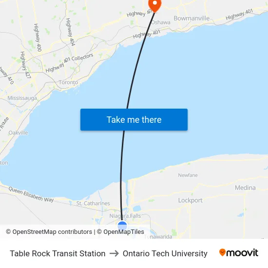 Table Rock Transit Station to Ontario Tech University map