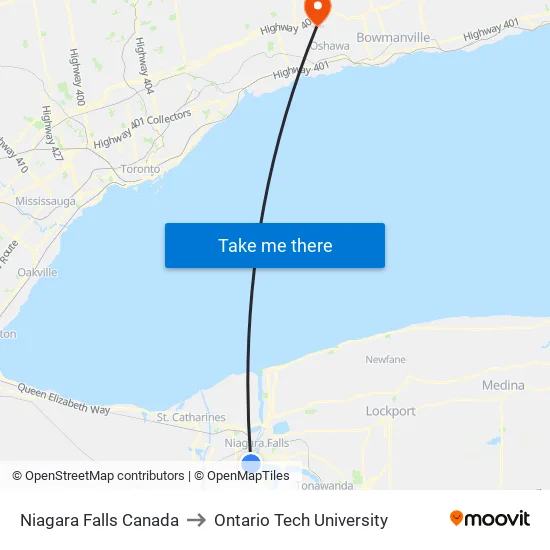 Niagara Falls Canada (Rapidsview) to Ontario Tech University map