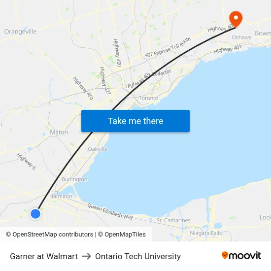 Garner at Walmart to Ontario Tech University map