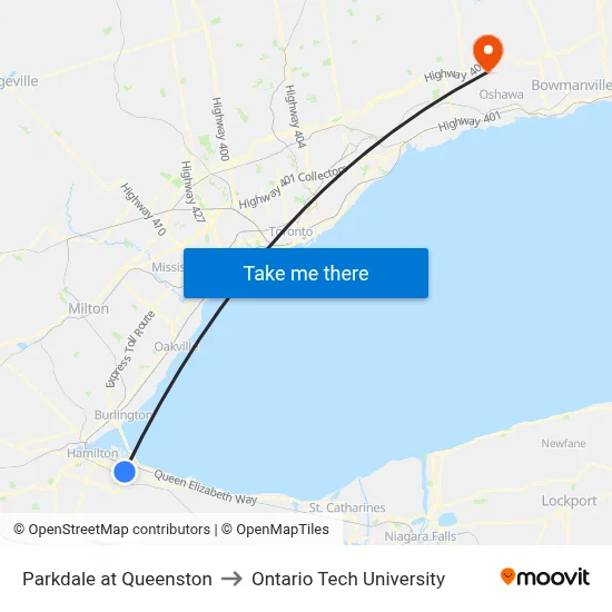 Parkdale at Queenston to Ontario Tech University map