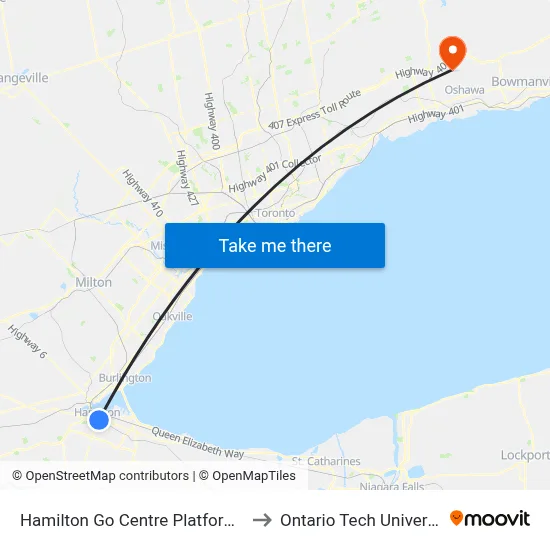 Hamilton Go Centre Platform 18 to Ontario Tech University map