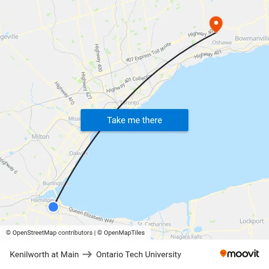Kenilworth at Main to Ontario Tech University map