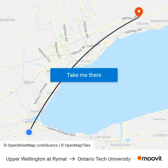 Upper Wellington at Rymal to Ontario Tech University map