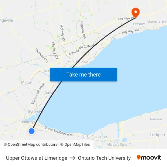 Upper Ottawa at Limeridge to Ontario Tech University map