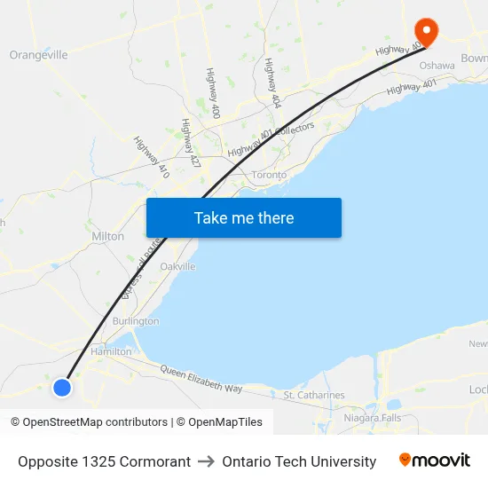Opposite 1325 Cormorant to Ontario Tech University map
