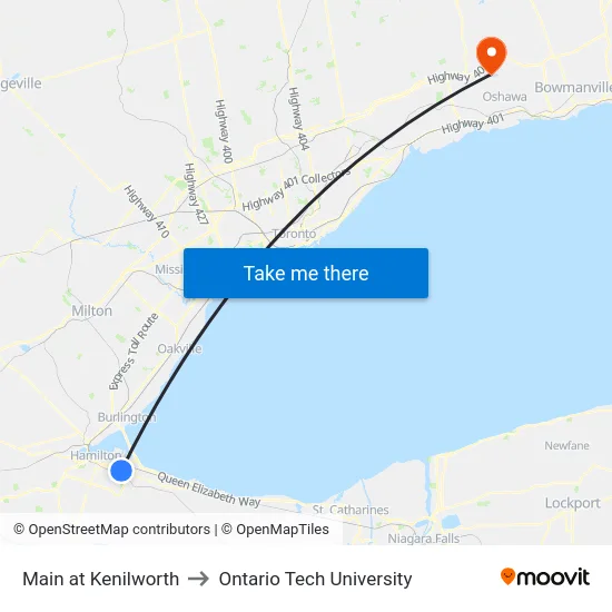 Main at Kenilworth to Ontario Tech University map