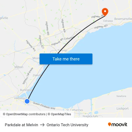 Parkdale at Melvin to Ontario Tech University map