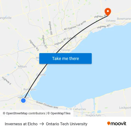 Inverness at Elcho to Ontario Tech University map