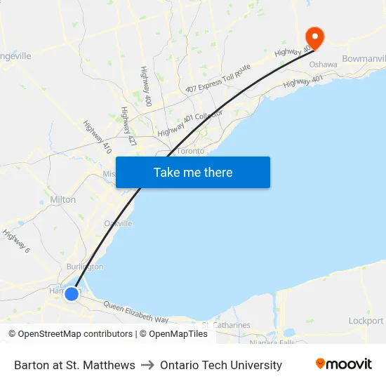 Barton at St. Matthews to Ontario Tech University map