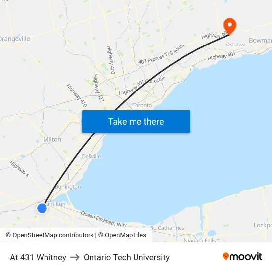 At 431 Whitney to Ontario Tech University map