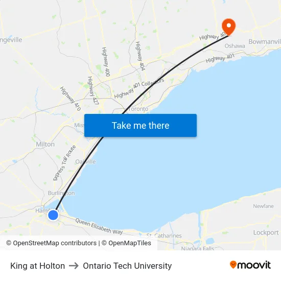 King at Holton to Ontario Tech University map