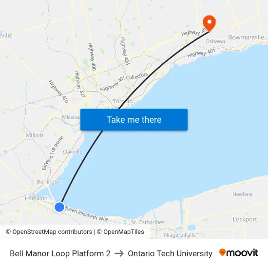 Bell Manor Loop Platform 2 to Ontario Tech University map
