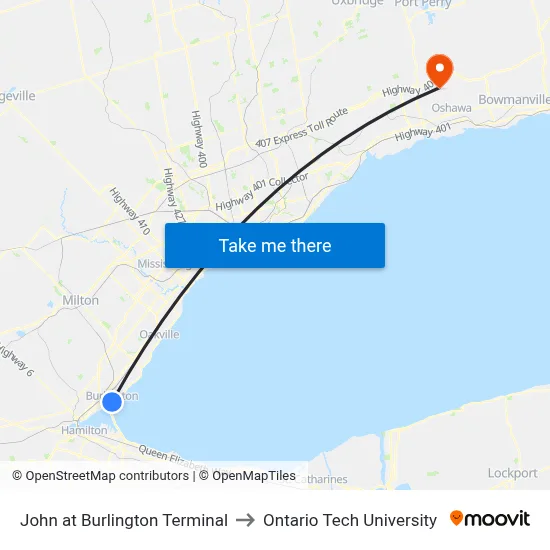 John at Burlington Terminal to Ontario Tech University map