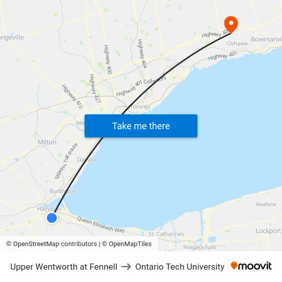 Upper Wentworth at Fennell to Ontario Tech University map