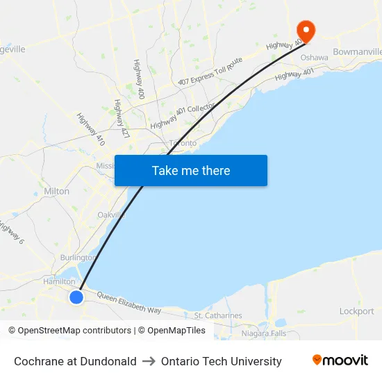 Cochrane at Dundonald to Ontario Tech University map
