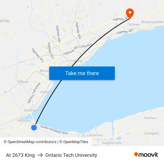 At 2673 King to Ontario Tech University map