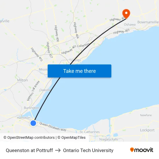 Queenston at Pottruff to Ontario Tech University map